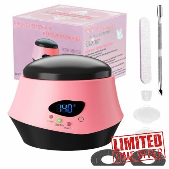 Nail Polish Remover Machine Upgraded Electric Steam Remover Portable Automatic Gel Nail Polish Remover for Home and Salon Use (Pink