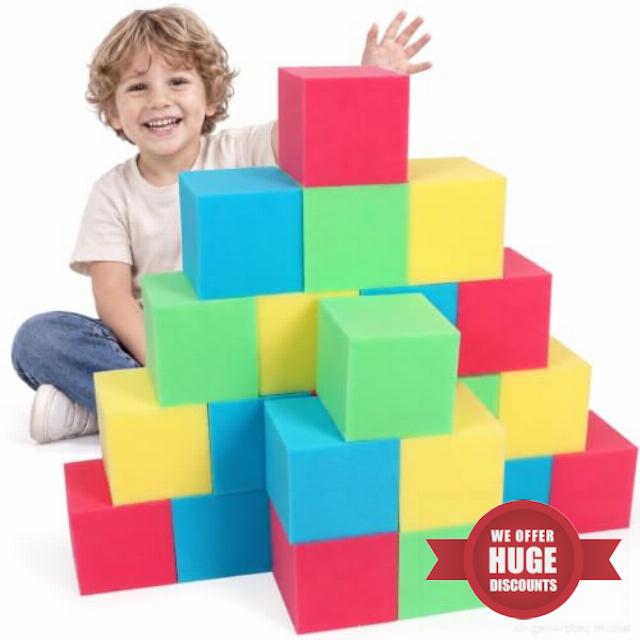 24 Pack Foam Pit Cubes – 5.12" Foam Pit Blocks Soft Stacking Blocks                                                          Foam Cube for Gymnastics Trampoline & Parkour – High Density Flame Retardant Cubes for Home Pits