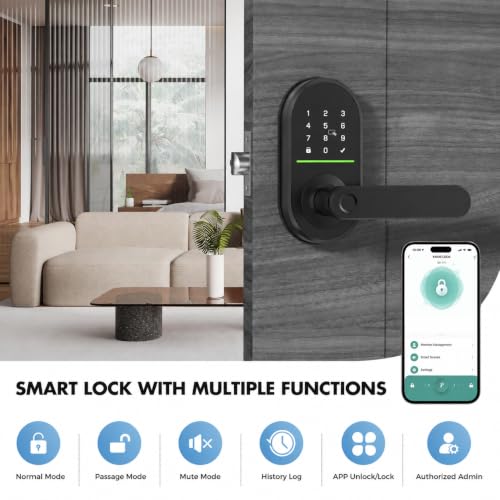 Deep Black 5-in-1 smart door handle with fingerprint
