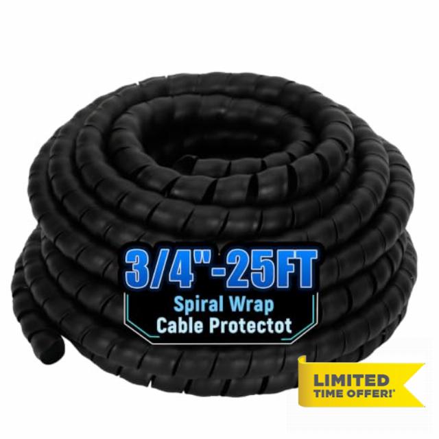 Hydraulic Hose Protector Safe 3/4" x 25'Spiral Wrap Cable Protector