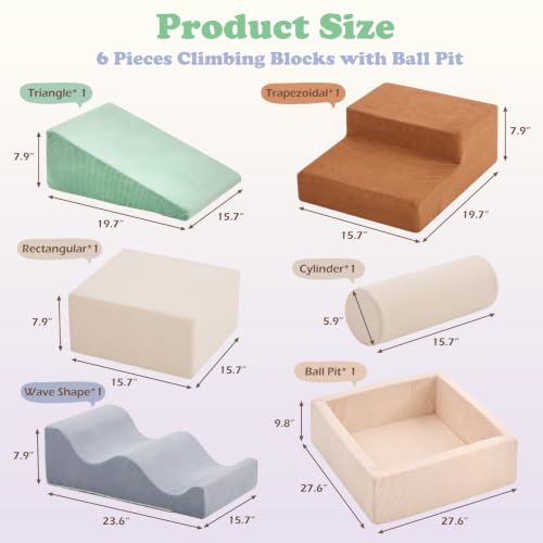 6-piece Soft Foam Climbing Blocks with Ball Pit Toddler Climbing Toys Indoor