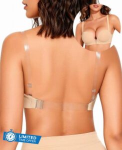YBCG Backless Bra with Clear Straps and Back Halter Covertible Plunge                                                          Push up Padded Add A Cup Underwire Bras for Wome