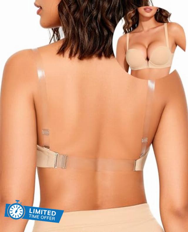 YBCG Backless Bra with Clear Straps and Back Halter Covertible Plunge                                                          Push up Padded Add A Cup Underwire Bras for Wome