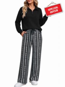 Casly Lamiit 2 Piece Sets for Women Half Zip Lounge Sets Sweatsuits                                                          Long Sleeve Pullover Tops