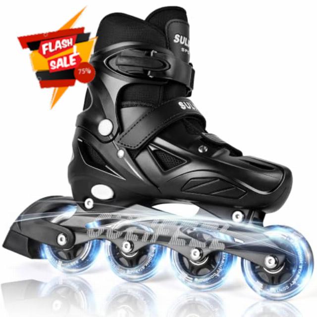 SULIFEEL Adjustable Light Up Kids Inline Skates Hard Shell Boys Girls 4-12                                                          Secure Lock Buckle System Shock Absorbing PU Wheels Breathable Comfort Liner Size Adjustable Indoor & Outdoor Versatile Use