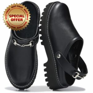 Genuine Leather Platform Clogs for Women - Lug Sole Slingback Womens Mules                                                          Genuine Leather & Memory Foam Insole Womens Clogs - Lightweight Slip On Shoes Women - Stylish Fall Shoes for Women Footwea