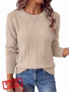 ANRABESS Women’s Fall Long Sleeve Argyle Knit Sweaters                                                          Soft Ribbed Knit Crewneck Pullover Tops