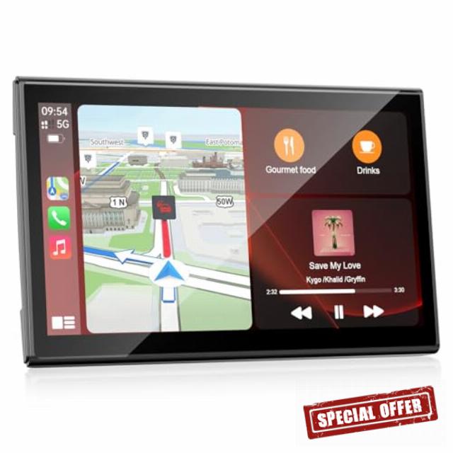 Topexplore 7" Wireless CarPlay Screen with Magnetic Mount & Android Auto                                                          Portrait/Landscape Rotation
