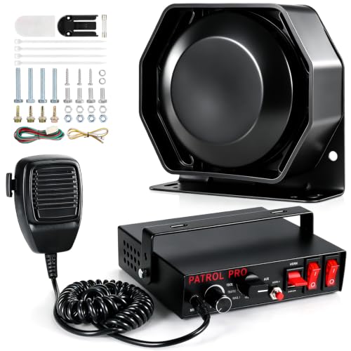 w/ Handheld Mic                                                          200W Slim Speaker Kit Emergency Siren with PTT Microphone for 12V Vehicles UTV ATV Firefighter Ambulance