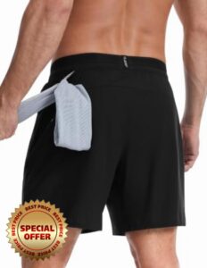 Mens Gym Shorts with Zipper Pockets 7'' Utra-Light Linerless Workout Shorts                                                          Ultra Lightweight Breathable Grid Textured