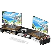 AUPSEN Wood Desk Organizers and Accessories, 2-Tier Computer Monitor Stand with Drawer, Pen Stora...