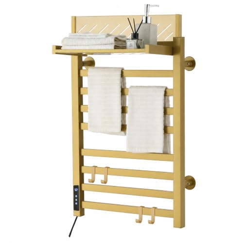 8-Bar Towel Warmers for Bathroom                                                          Stainless Steel Wall Mounted Electric Towel Warmer with Hanging Hooks，Adjustable Temperature