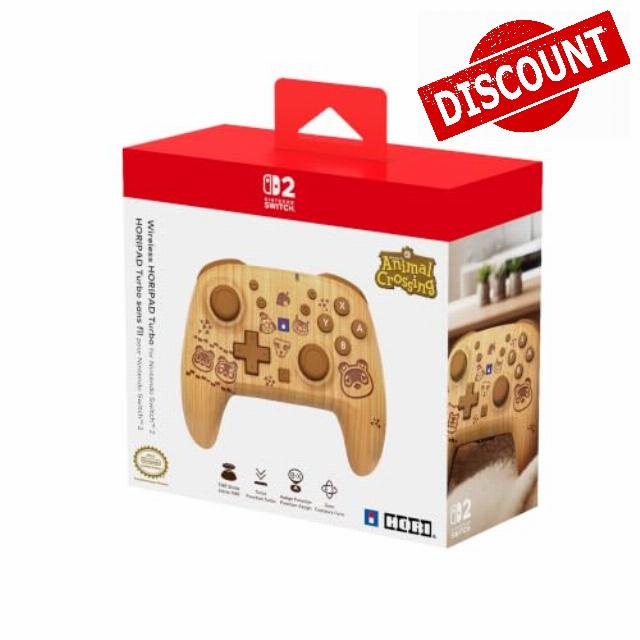 HORI Wireless HORIPAD Turbo (Animal Crossing Wood Brown) for Nintendo Switch 2 – Rechargeable Controller - Officially Licensed by Nintendo