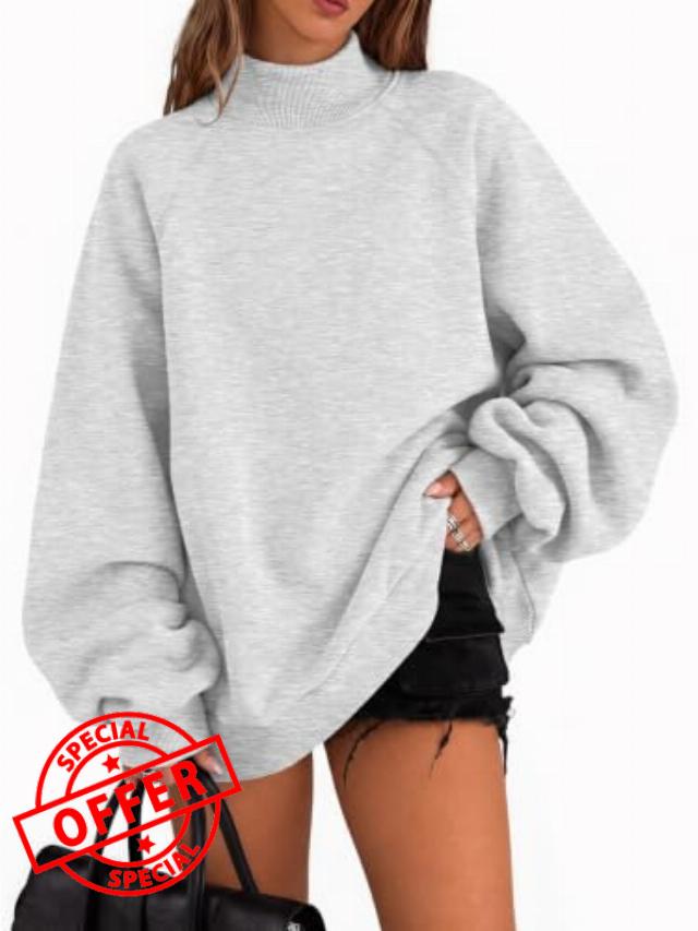 Trendy Queen Women’s Mock Neck Oversized Sweatshirts with Pockets                                                          Fall Fashion Outfit