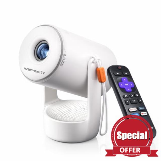 Aurzen Roku TV E1R Smart Portable Mini Projector with WiFi and Bluetooth                                                          Roku TV Built-in