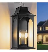 BesLowe 15.7’’ Outdoor Wall Lights, Outside Wall Sconces for Porch & Patio | Matte Black with Gol...
