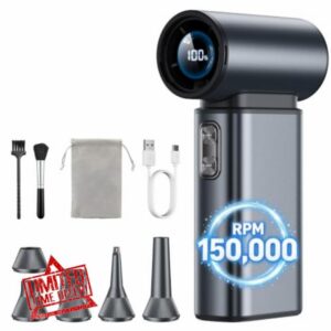 Compressed Air Duster Electric 150000RPM Super Power Mini Air Blower                                                          6 Gears Adjustable Rechargeable Cordless Duster for Keyboard Computer Car Home Cleaning