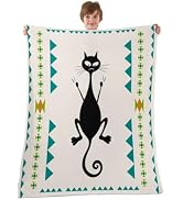 Mid Century Black Cat Flannel Blankets for Kids Boys Girls 40×50 in | Modern Geometric Abstract S...