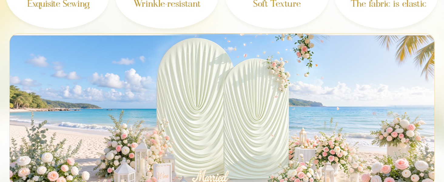 our ivory arch covers stretchy backdrop is soft, stretch and reusable