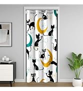Mid Century Cat Door Curtain for Doorway Privacy 34x80in 1 Panel | Geometric Starburst Dot Doorwa...