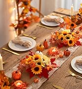 BLOSMON Fall Hanging Baskets Outdoor: Artificial Mums Flower for Porch | 5 Bundles Orange Fake Hy...