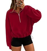 Rexley Women's Quarter Zip Pullover Cinchable Crop Sweatshirt Fall Fleece | 1/4 Zip Pullover No H...