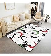 Vintage Medieval Cat Area Rugs for Kids Bedroom Living Room Decor | Blue Beige Yellow Cat Boys In...