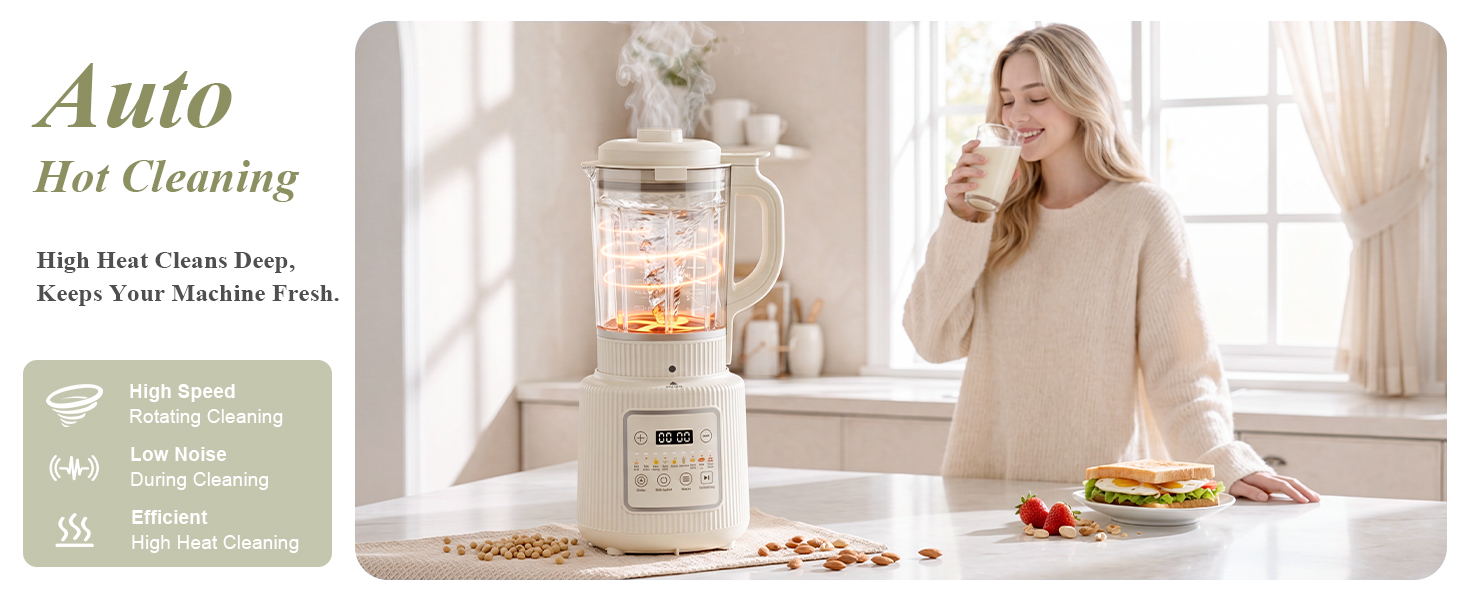nut milk machine auto hot cleaning