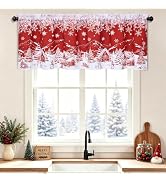 AtawLege Christmas Poinsettia Valances for Windows Snowflake Winter Valance Curtains, Winter Wind...
