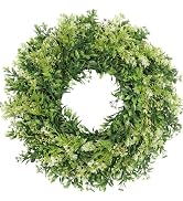 JDKPK 26 Inch Large Boxwoods Wreaths for Front Door Artificial Green Leaves Greenery Indoor Outdo...