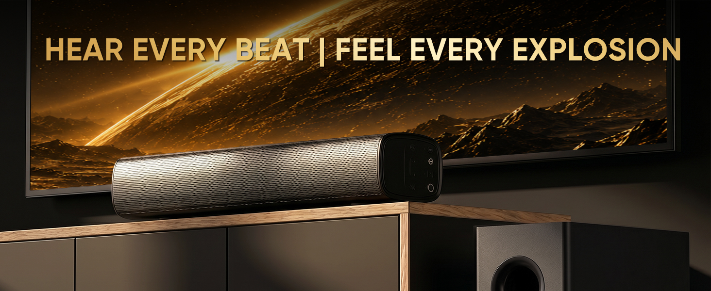 small soundbar with subwoofer mini TV speakers compact 2.1 channel sound bar home theater system