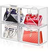DILIBRA 4 Packs Clear Plastic Handbag Storage Organizer for Closet, Acrylic Display Box for Handb...