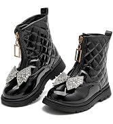 DADAWEN Girls Knee High Boots with Fashion Buckle Side Zipper Round Toe Winter Tall Riding Boots ...
