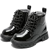 DADAWEN Boys Girls Glitter Ankle Boots Kids Lace Up Waterproof Combat Shoes With Side Zipper for ...