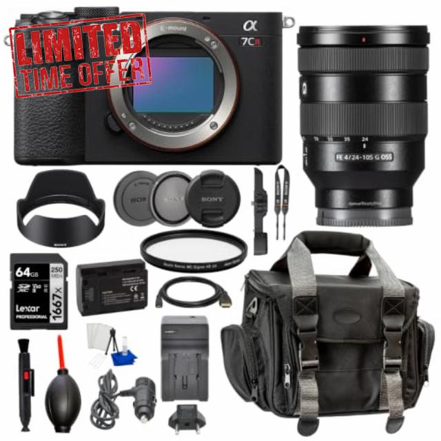 Sony a7CR Full-Frame Mirrorless Camera (Black) with Sony FE 24-105mm f/4 G OSS Lens Kit + 128GB Memory Card