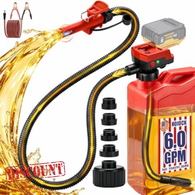 6 GPM Cordless Fuel Transfer Pump for DeWalt 20V & Milwaukee 18V Batteries                                                          Gas Can Pump with Auto Shut-OFF