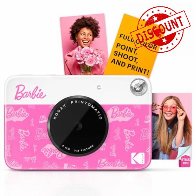Barbie x Kodak Printomatic Full-Color Instant Print Digital Camera – 5MP Portable Barbie Camera Prints Colorful 2x3” Sticky-Back Photos – Signature Style (Renewed)