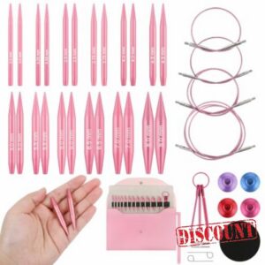 Hzkokon 2.17 Inch Short Interchangeable Knitting Needles (Pink)                                                          12 Pairs Interchangeable Premium Aluminum Needles with 3 pcs Crochet Hook US Size 3~8mm