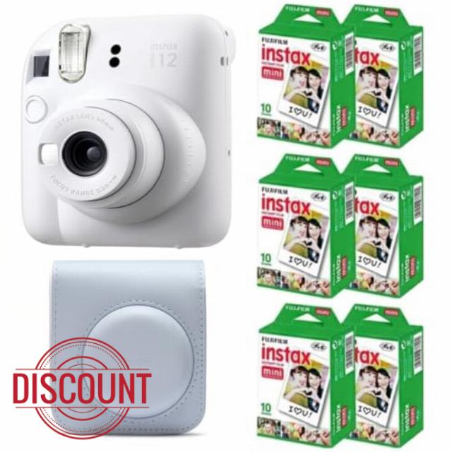 Fujifilm Instax Mini 12 Instant Film Camera (Clay White w/Case + Extra Film
