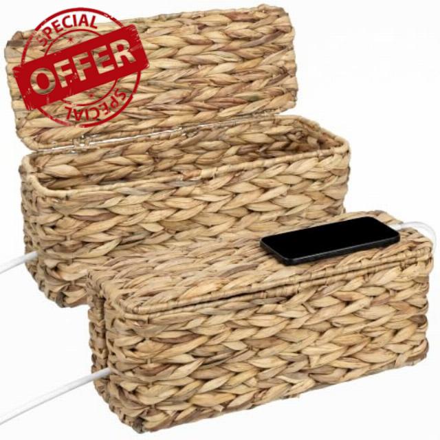 2 Pack Handwoven Cable Management Box with Lid