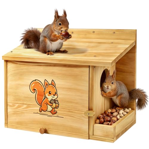 Anti-Predator Squirrel Nesting Box & Feeder                                                          Carbonized Pine Wood