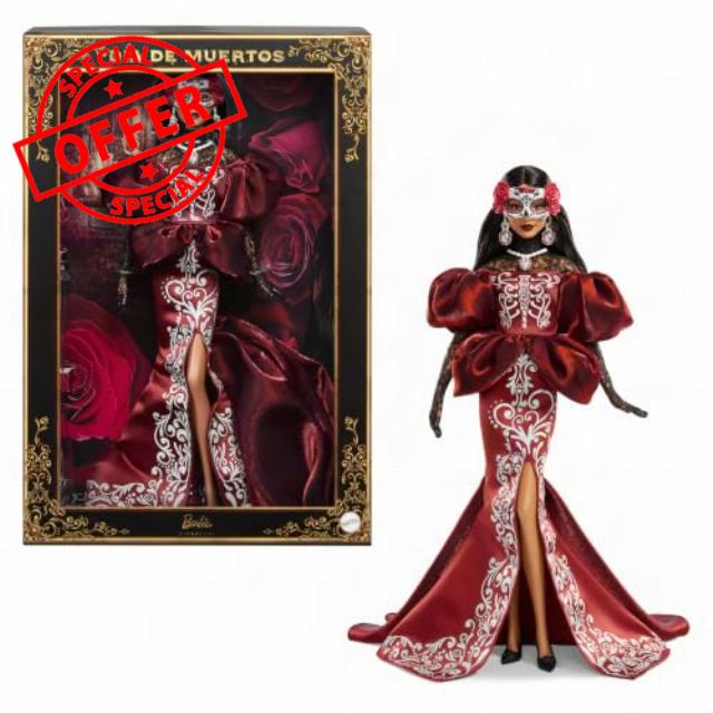 Barbie Signature Día De Muertos Collectible Doll                                                          Wearing Satin Mermaid Dress with Embroidery Detail