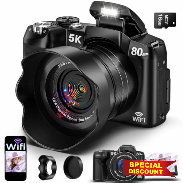 Cameras for Photography 5K Digital Camera WiFi 80MP UHD Autofocus Vlogging                                                          5K Camera for YouTube