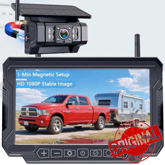 HD 1080P Magnetic Wireless Backup Camera for RV - 1-Min Easy Install                                                          Stays Secure on Bumpy Driving for RV Trailer - 7'' Monitor for Rear View & Parking While Travel