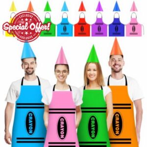 8 Set Color Crayon Apron and Funny Gnome Cone Hats for Family Fancy Dress Outfit Halloween Cosplay Birthday Party Dress