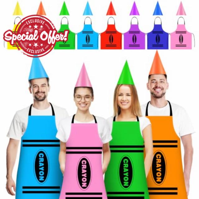 8 Set Color Crayon Apron and Funny Gnome Cone Hats for Family Fancy Dress Outfit Halloween Cosplay Birthday Party Dress
