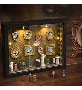 YXESO DIY Mini Museum Silhouette Box with Sliding Panel, 9.05 x 12.59 in | 8 Gold Mini Picture Fr...