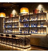 Zctptp LED Wall Mounted Wine Rack with Glass Holder, Industrial Bar Shelf | Warm LED Backlight, D...