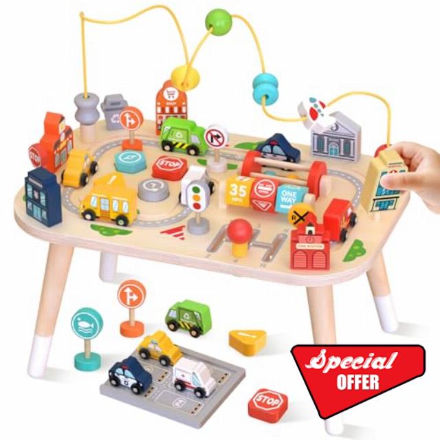 Weilim Montessori Wooden Activity Table for Toddler 1-3