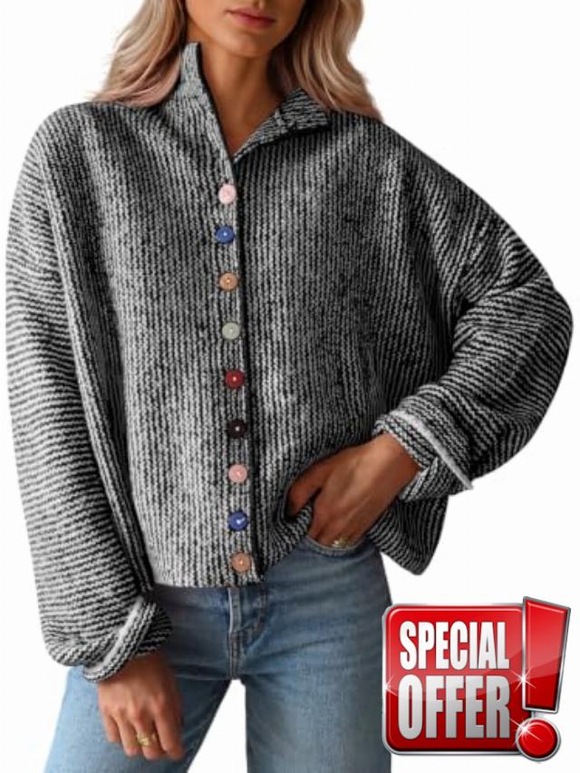 Saodimallsu Womens Striped Cardigan Sweaters Long Sleeve Knit Sweater                                                          2026 Fall Trendy